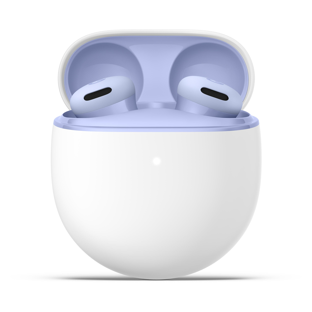 Google Pixel Buds 2a earbuds and charging case in porcelain finish